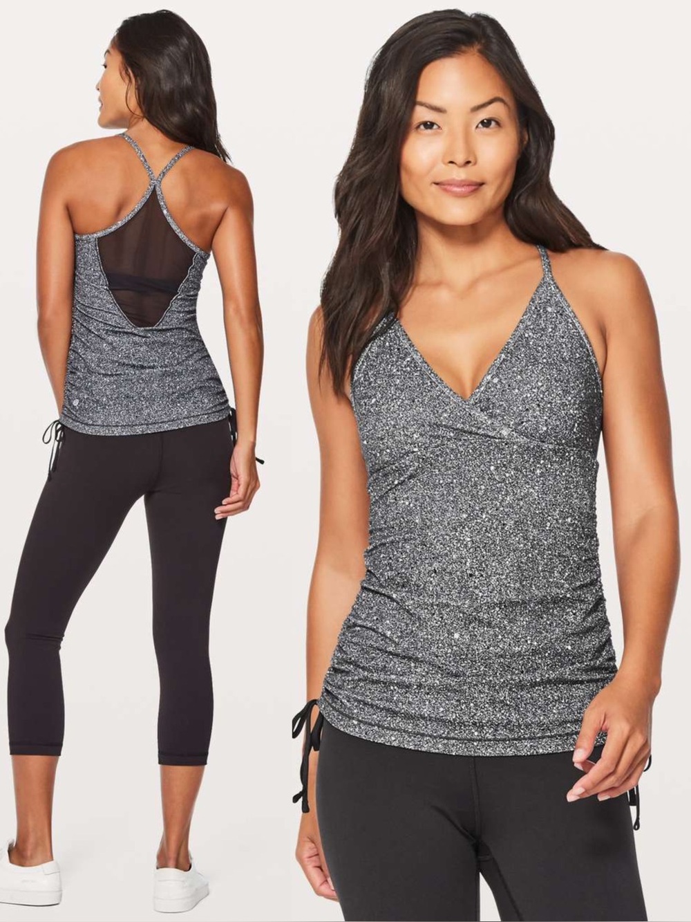 Lululemon Full Freedom Tank Top Women’s 6 Splatter White Black Stretch Nulu Yoga